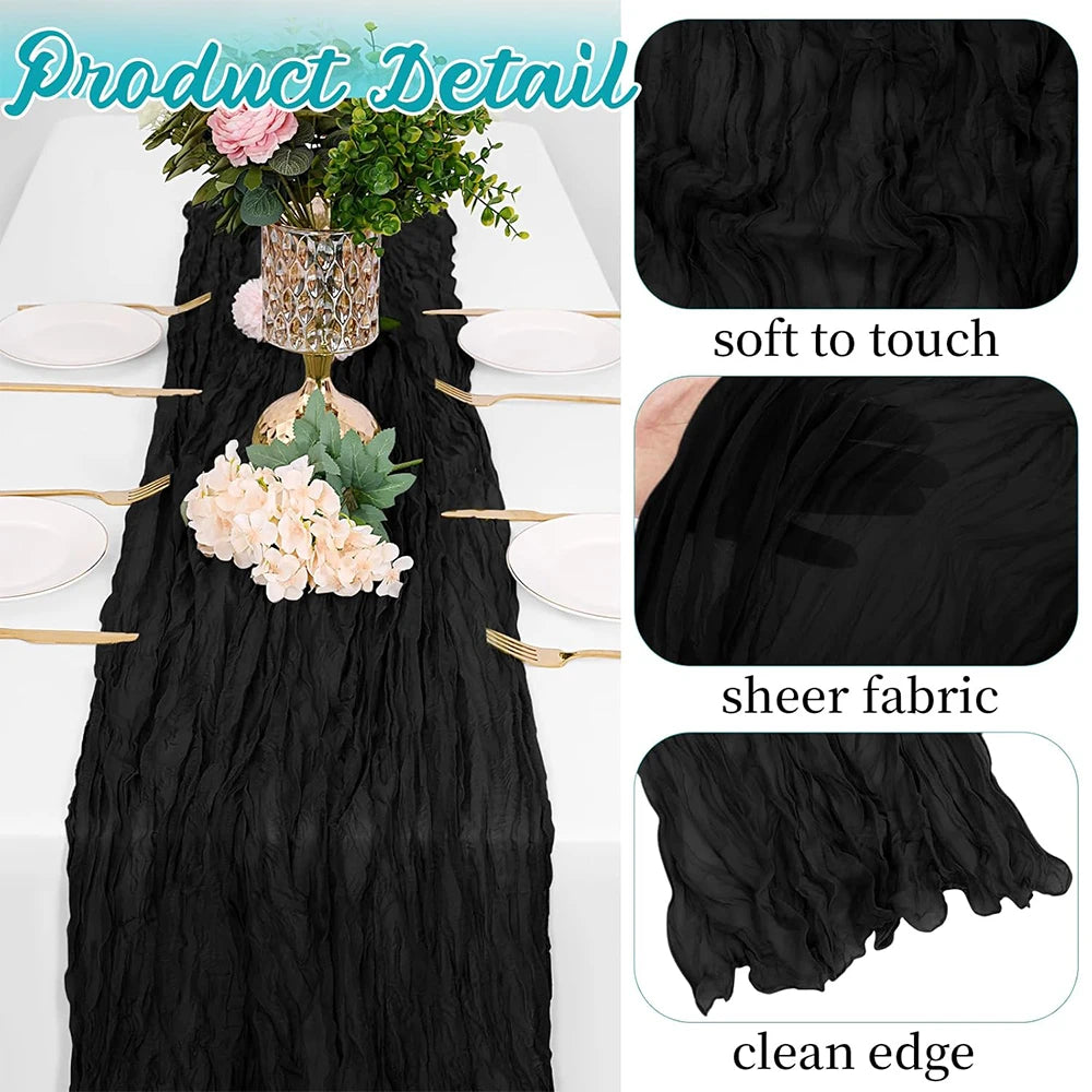 chemin table ruban texture froissée boho bleu rose noir vert décoratif mariage fête