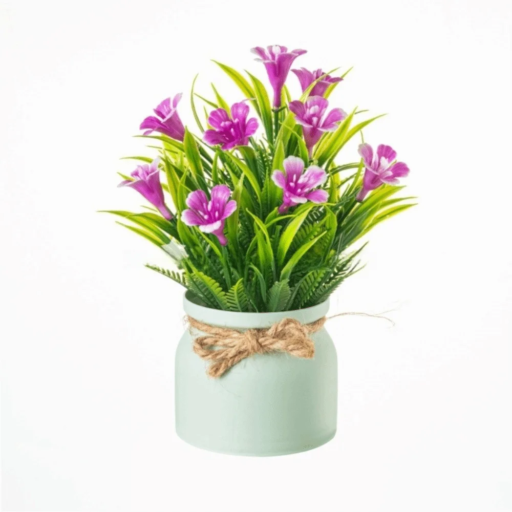 plantes artificielles feuilles vertes fleurs colorées pot céramique extérieur moderne minimaliste