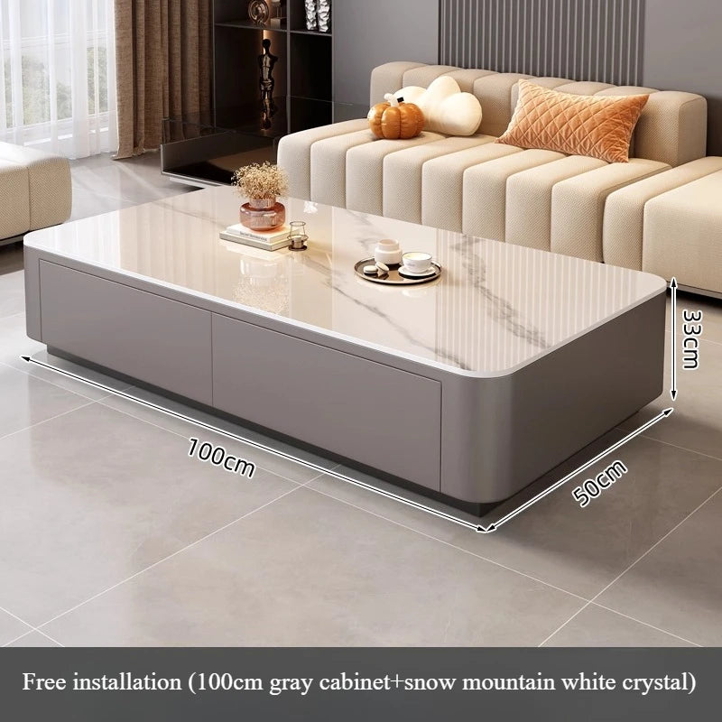 table basse moderne marbre gris blanc tiroirs coussins salon meubles decoration