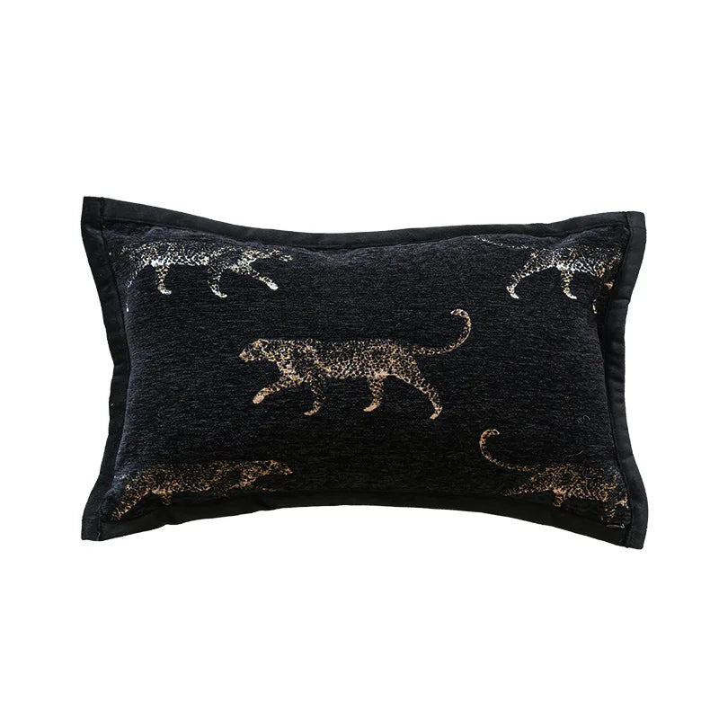 housse coussin lit motif végétal jacquard brodé élégant decoration maison noir beige adhésif