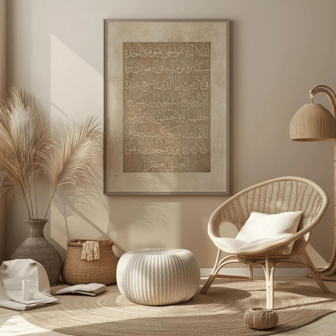affiche calligraphie arabe beige minimaliste sans cadre impression toile salon chambre vertical