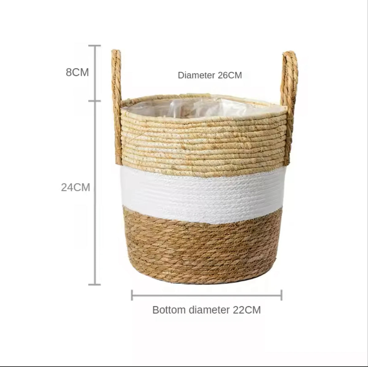 paniers rangement boho blanc rayures naturel bordure noire pliables stockage maison jardin