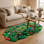 tapis vert fleurs moderne intérieur polypropylène géométrique jaune blanc rose orange doux