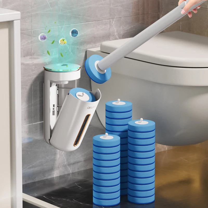 brosse wc jetable adhésive blanche bleue moderne salle bain nettoyage détartrant supplémentaire
