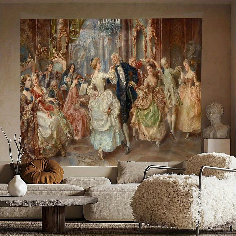 toile d'art multicolore scène historique personnages élaborés classique tapisserie intérieurcoration mur