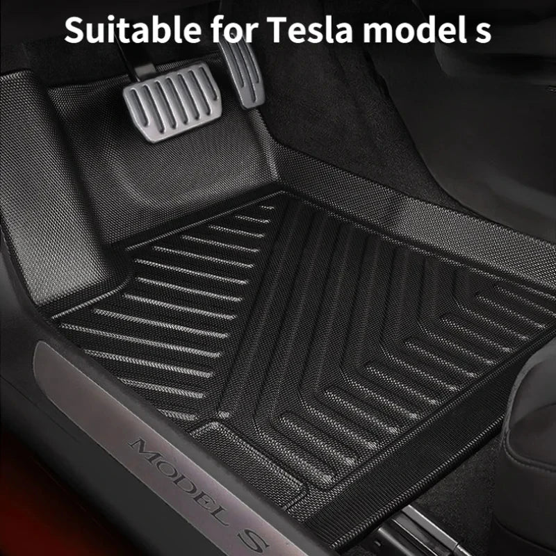 tapis sol coffre tesla model noir texture carbone moderne antidérapant occlus