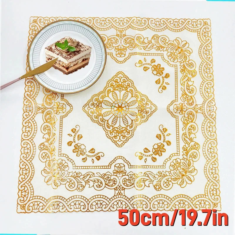 serviette table brodée florale moderne or blanc élégante noël maison fête