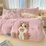 parure lit enfant fille rose chat mignon housse couette drap taies oreiller coton