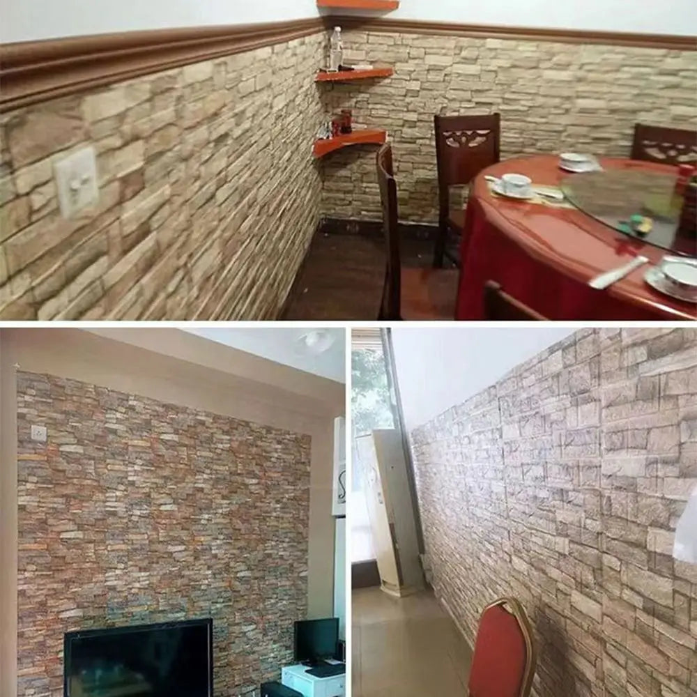 panneaux decoratifs murals adhesifs texture brique moderne marron beige gris résistants l'huile