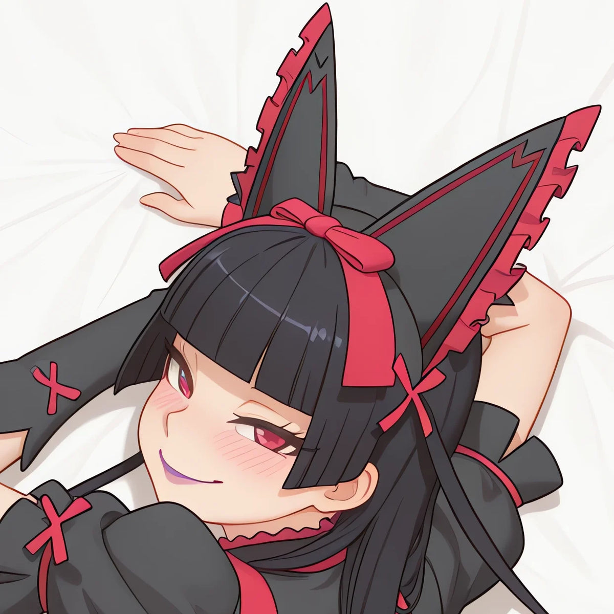 housse coussin oreilles chat motif anime noir rouge blanc polyester portrait adultère double face