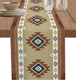 tableau chemin table lin aztèque beige marron bleu rouge moderne ethnique