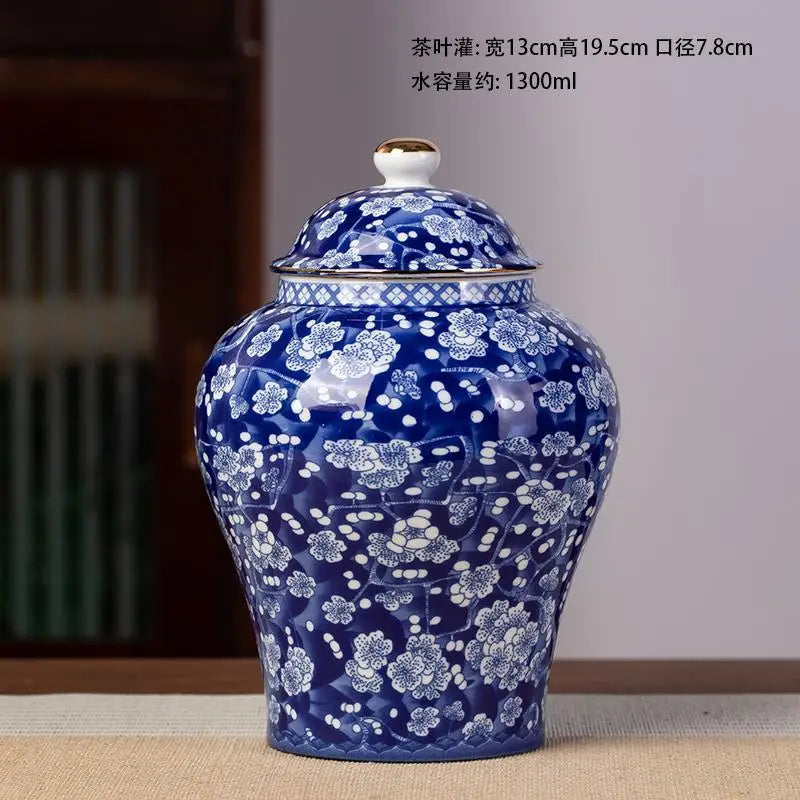 pot thé céramique bleu marine blanc fleurs dorées couvercle classique