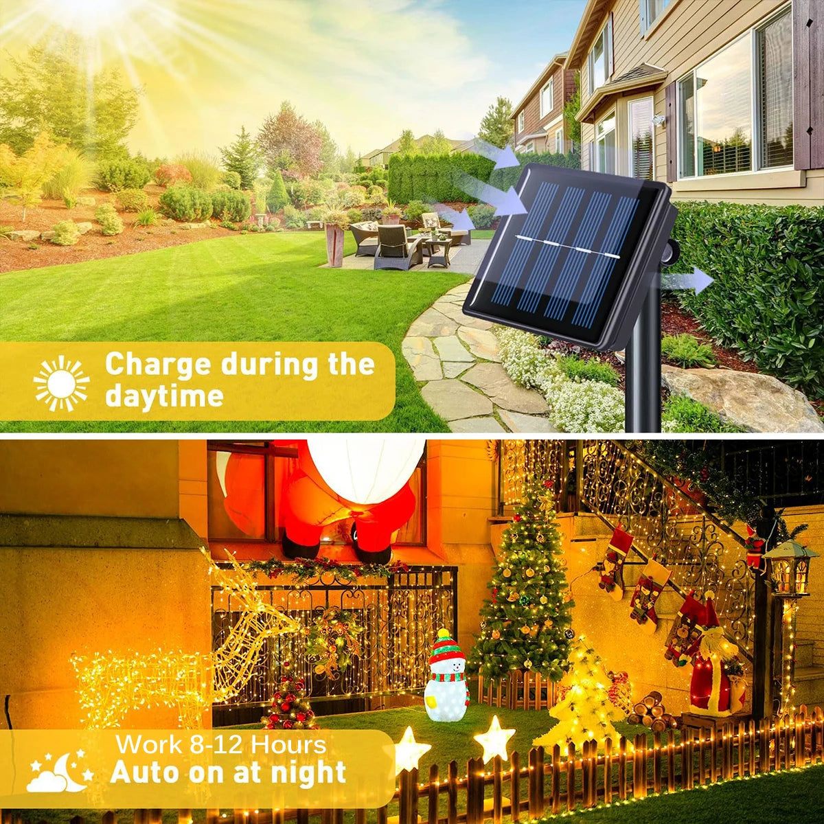 guirlande lumineuse solaire dorée moderne 100 led 12m télécommande incluse patioextérieur