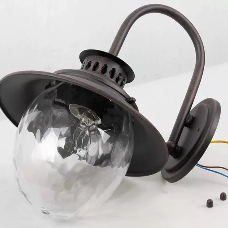 lampe murale vintage noire verre transparent motifs bulles extérieure e27 hydrofuge aluminium