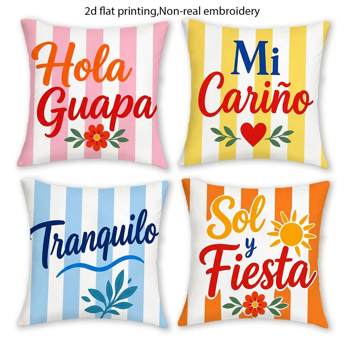 taies d'oreiller moderne rose clair jaune bleu orange blanc rayures textes fleurs 40x40cm 45x45cm