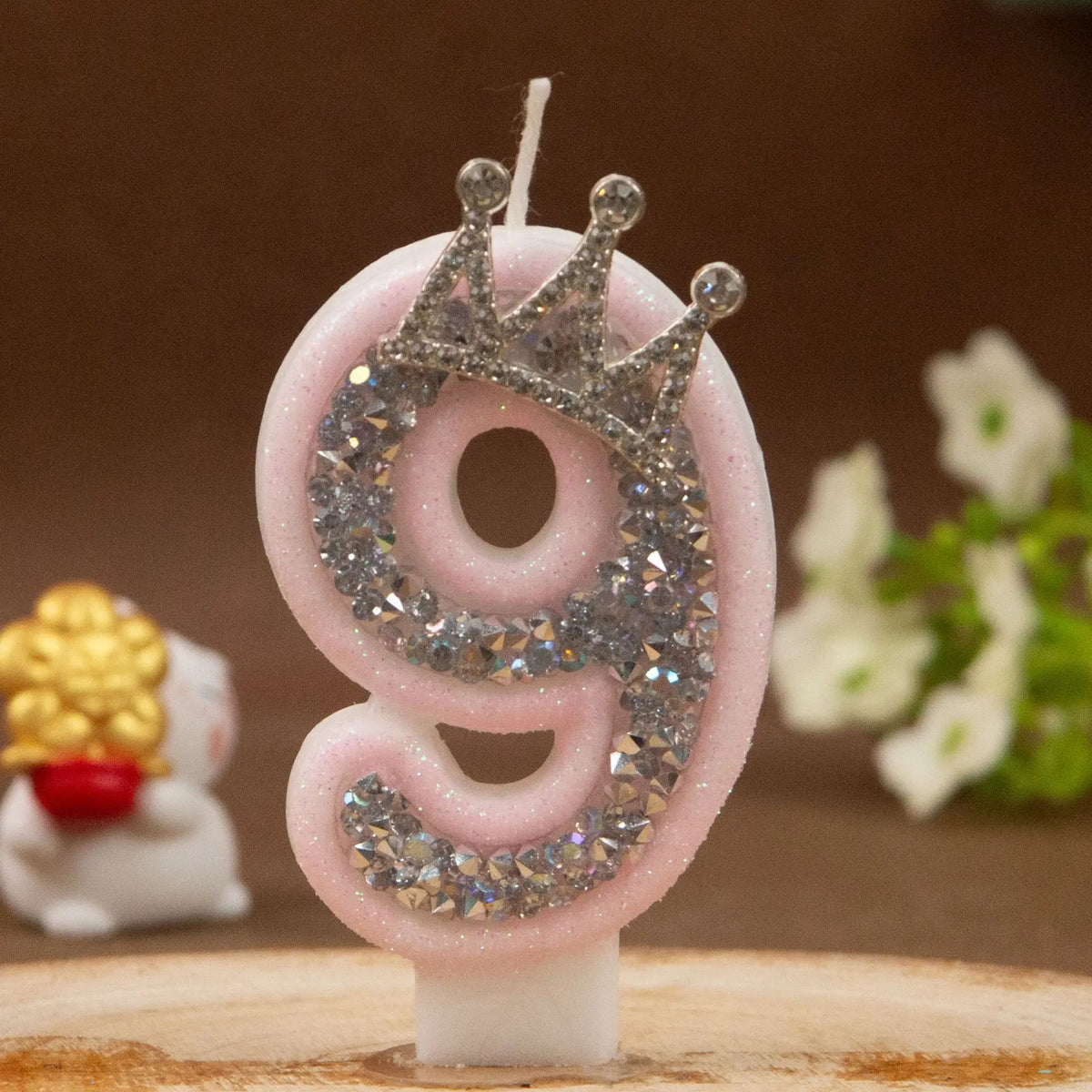 bougies chiffres rose pâle strass argenté décoratives anniversaire princesse couronne festive création