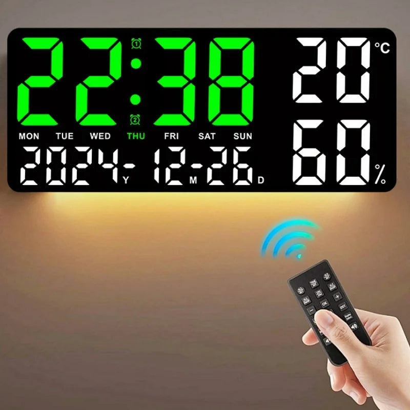 horloge murale digitale noir bleu vert compte rebours température humidité moderne lumineuse