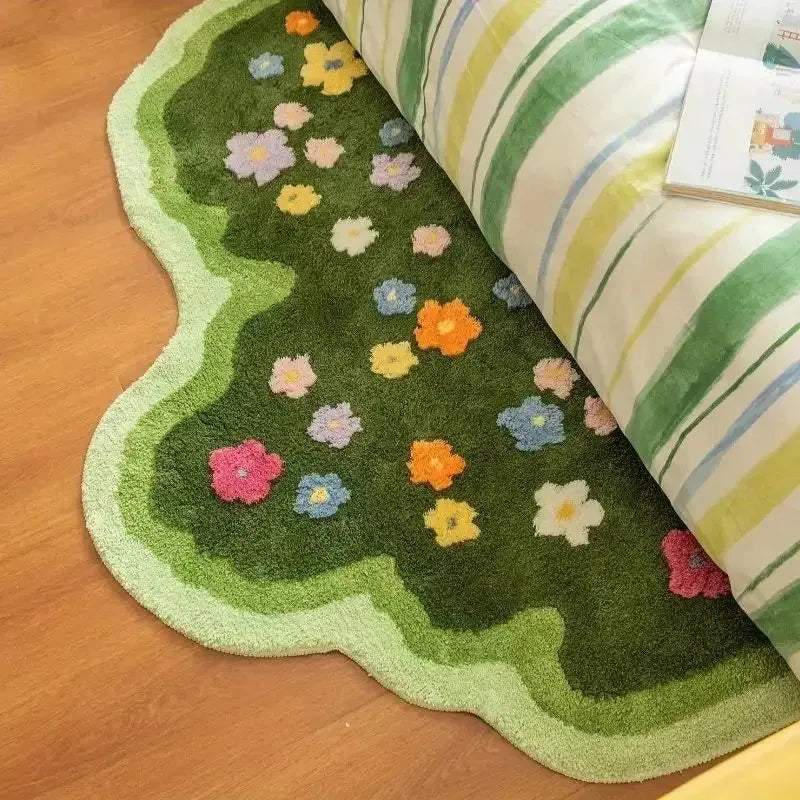 tapis vert moderne fleurs colorées antidérapant imperméable intérieur salon chambre