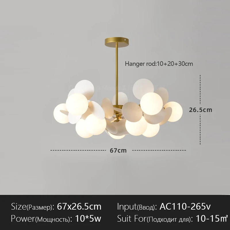 suspension lumineuse moderne multicolore boules translucides branches métalliques led salon chambre