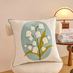 housse coussin décorative motif floral brodé moderne canapé salon lit maison blanc