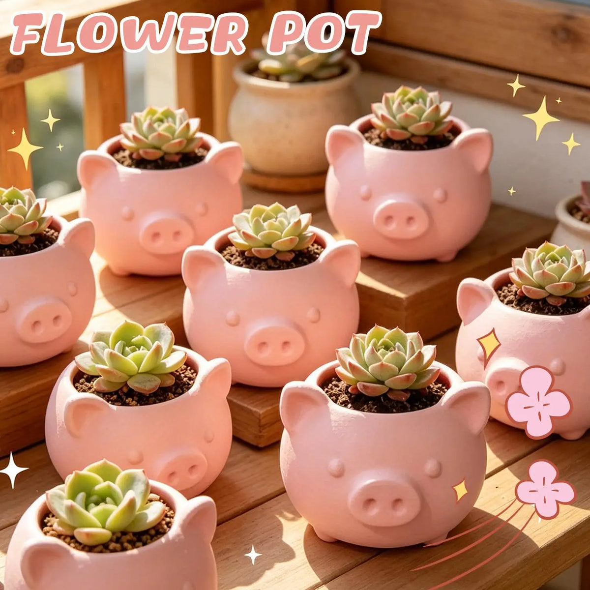 pots fleurs forme cochon rose clair succulentes décoration créative maison animaux jardinière mignonne