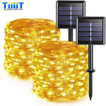 guirlande lumineuse solaire dorée 100 led 12m moderne piquet extérieur led multicolore ip65