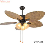 ventilateur moderne noir ampoules led feuilles palmier télécommande rustique chambre salon