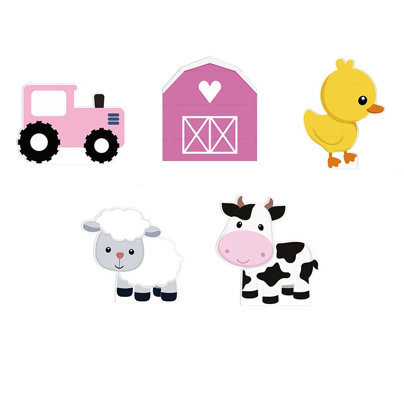 décorations fête animaux ferme porc poulet cheval vache mouton carton mousse rouge blanc bleu