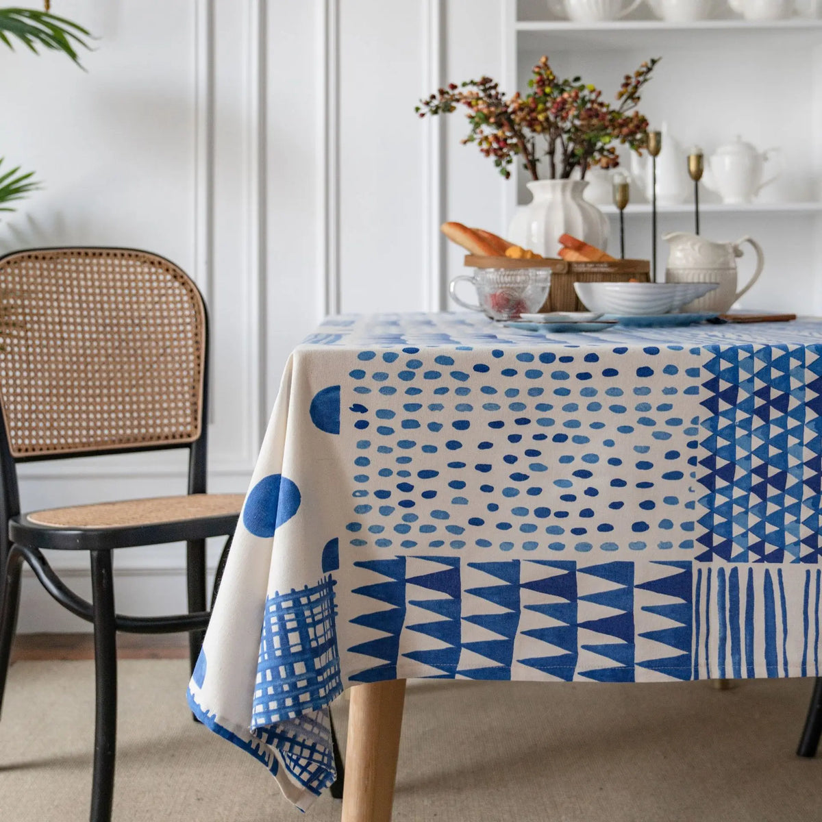 nappe bohème bleu géométrique imperméable coton polyester table extérieur hiver été printemps festive