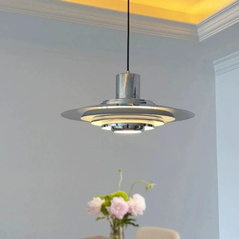 lampe suspendue moderne argentée salon chambre opacité plate lisse éclairage 10mètres carrés
