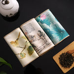 serviettes thé vert bleu beige peinture chinoise motifs floraux art traditionnel zipper cuisine