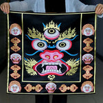 tissu décoratif tibétain brodé visage démon franges multicolores suspension tibétain rituel