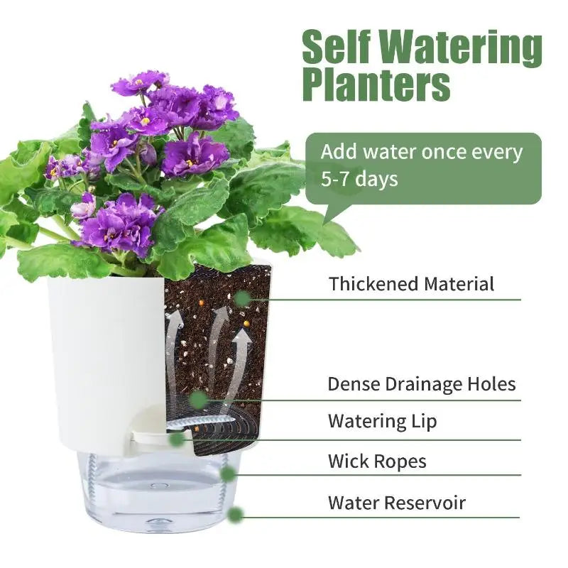 pot auto arrosant blanc transparent moderne bassin d'eau cordons absorbants drainage