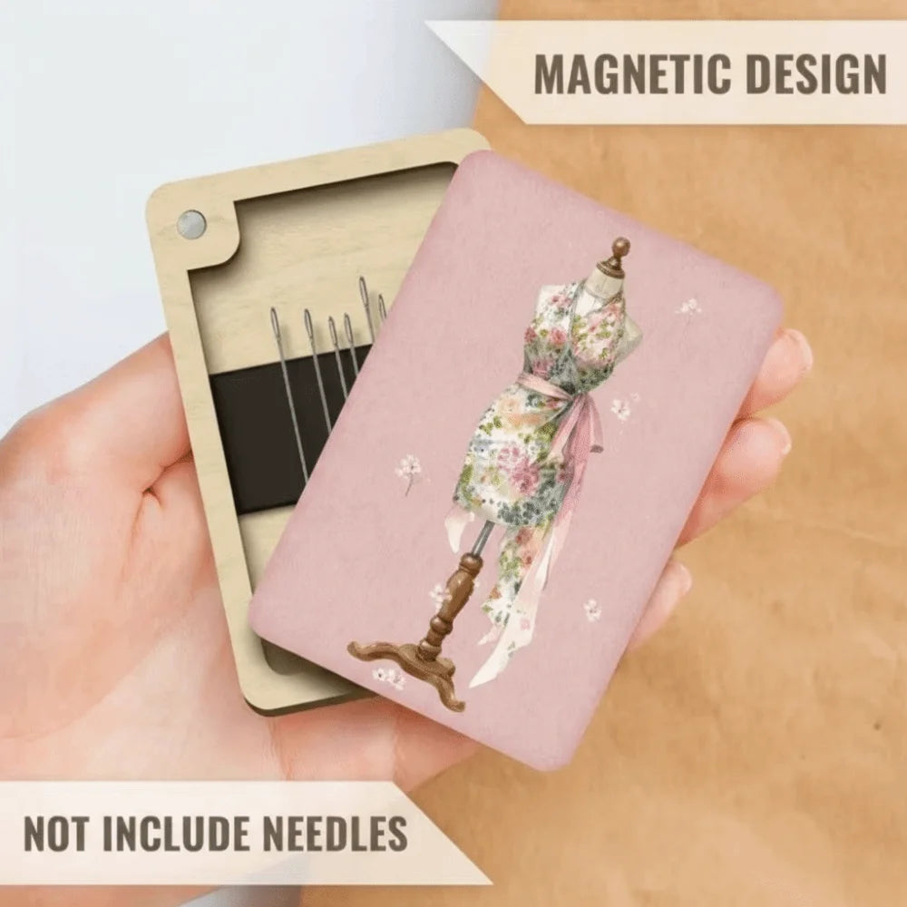 boîtes aiguilles clips magnétiques bois naturel dessins gravés vintage 6cmx9cm