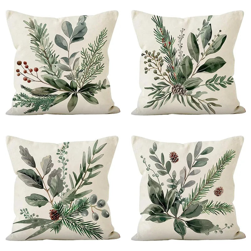 housse coussin polyester zip motif végétal feuilles vertes branches 45x45cm chambre salon