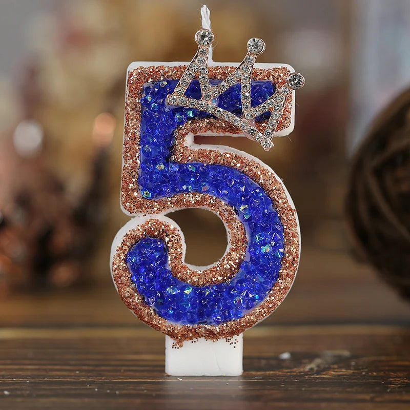 bougies forme chiffre anniversaire blanches bleues strass dorés festives