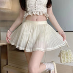 Jupe plissée rose princess romantique dentelle translucide été femelle mini courte