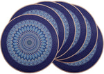 tapis table rond mandala boho chic bleu marine beige tissé imperméable résistant chaleur