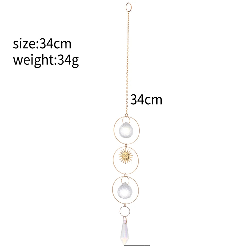 suspension décorative attrape soleil cristal lune soleil étoiles boho extérieur intérieur or transparent