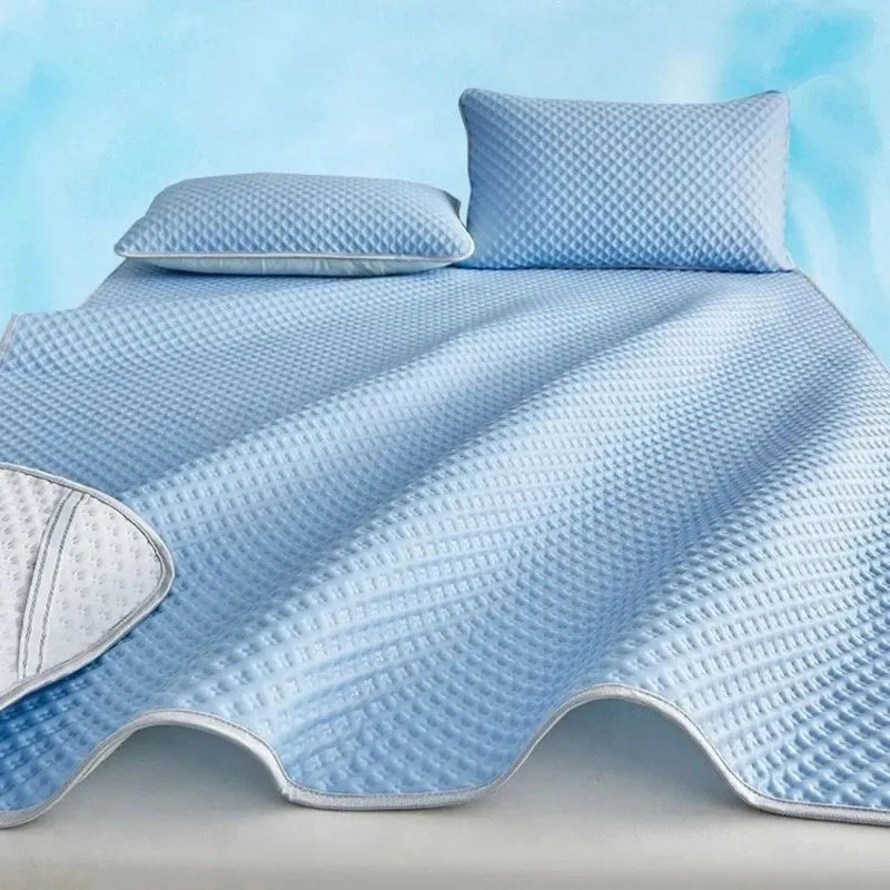 tapis lit doux bleu clair texture pointillée moderne adhésif lavable été coton polyester chambre