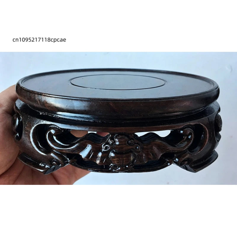 socle bois noir sculpté support présentation traditionnel vase décoration intérieure