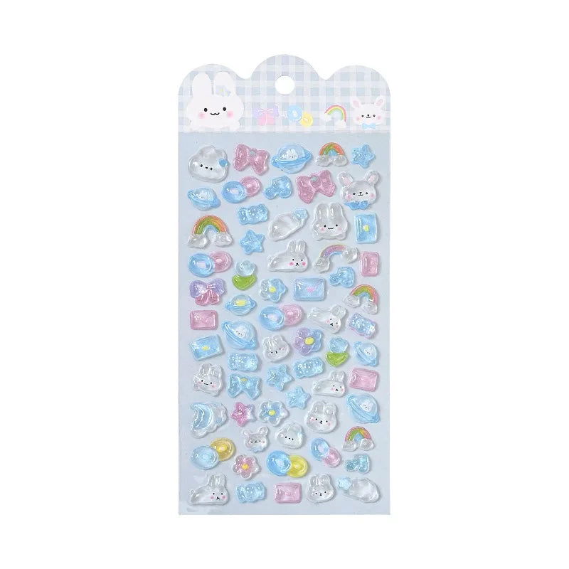 stickers kawaii animaux mignons coeurs étoiles arc ciel nuages rose vert bleu blanc