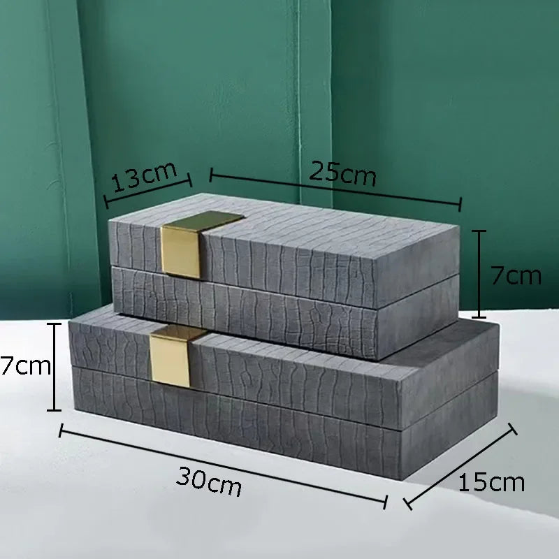 boîtes bijoux cuir gris vert moderne élégantes plaque dorée rangement cosmétiques pots rangement