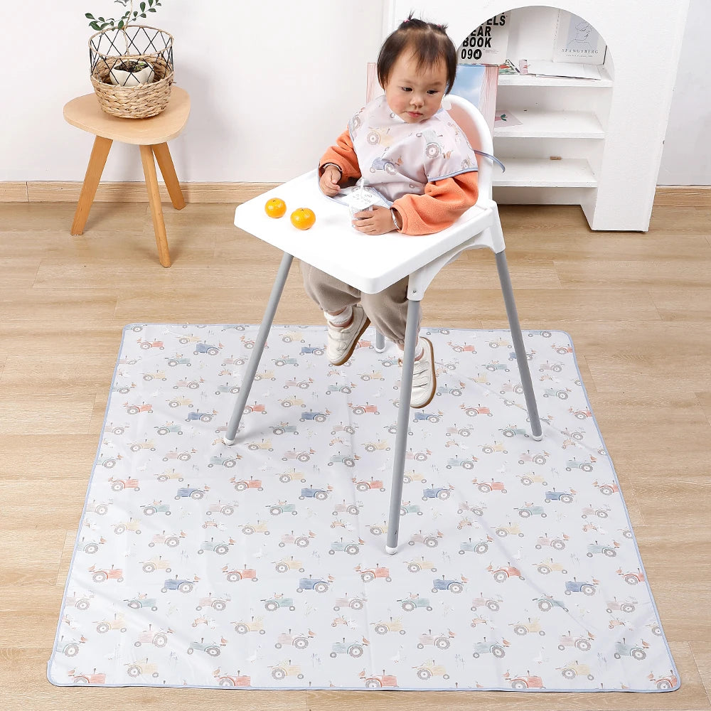 tapis imperméable anti dérapant blanc bleu orange vert motif tracteurs dinosaures moderne enfant