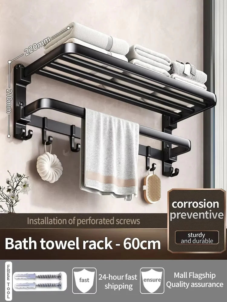 porte serviettes mural pliable aluminium gris métallisé moderne vis fixés crochets latéraux barre horizontale