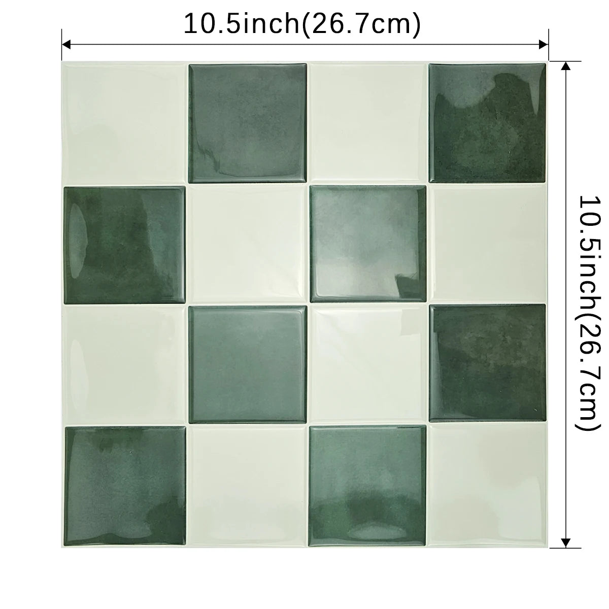 carreaux mural autocollants 3d vert foncé blanc modernes 10.5 10.5 pouces 10 30 pièces
