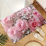 tapis sol antidérapant motif floral rose blanc moderne intérieur extérieur chambre salon entrée
