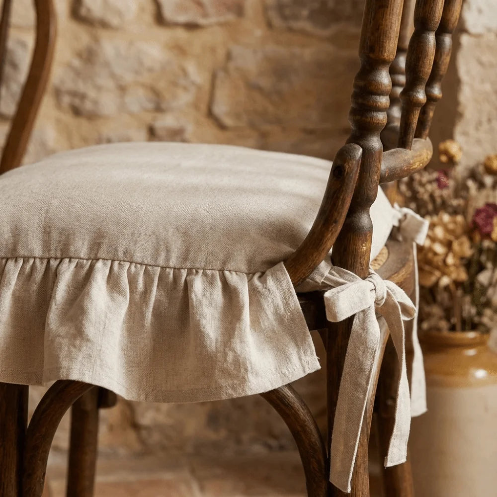coussin chaise blanc beige noir classique rustique doux anti salissure attaches ruban