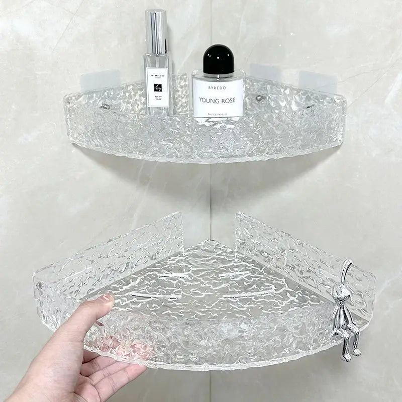 étagères salle bain transparentes texturées modernes clips fixation réutilisables acrylique