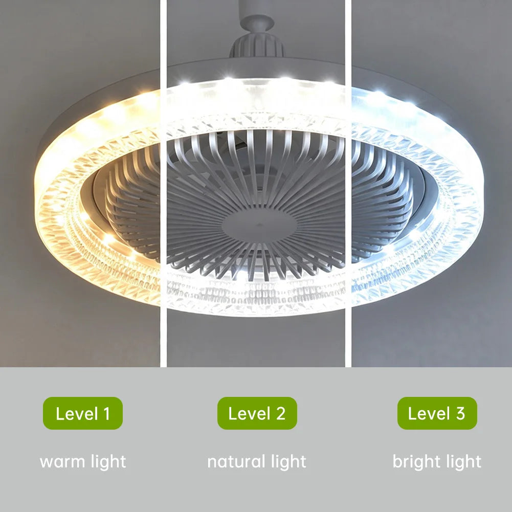 ventilateur lumière led blanc moderne vitesses réglables télécommande fixations suspension